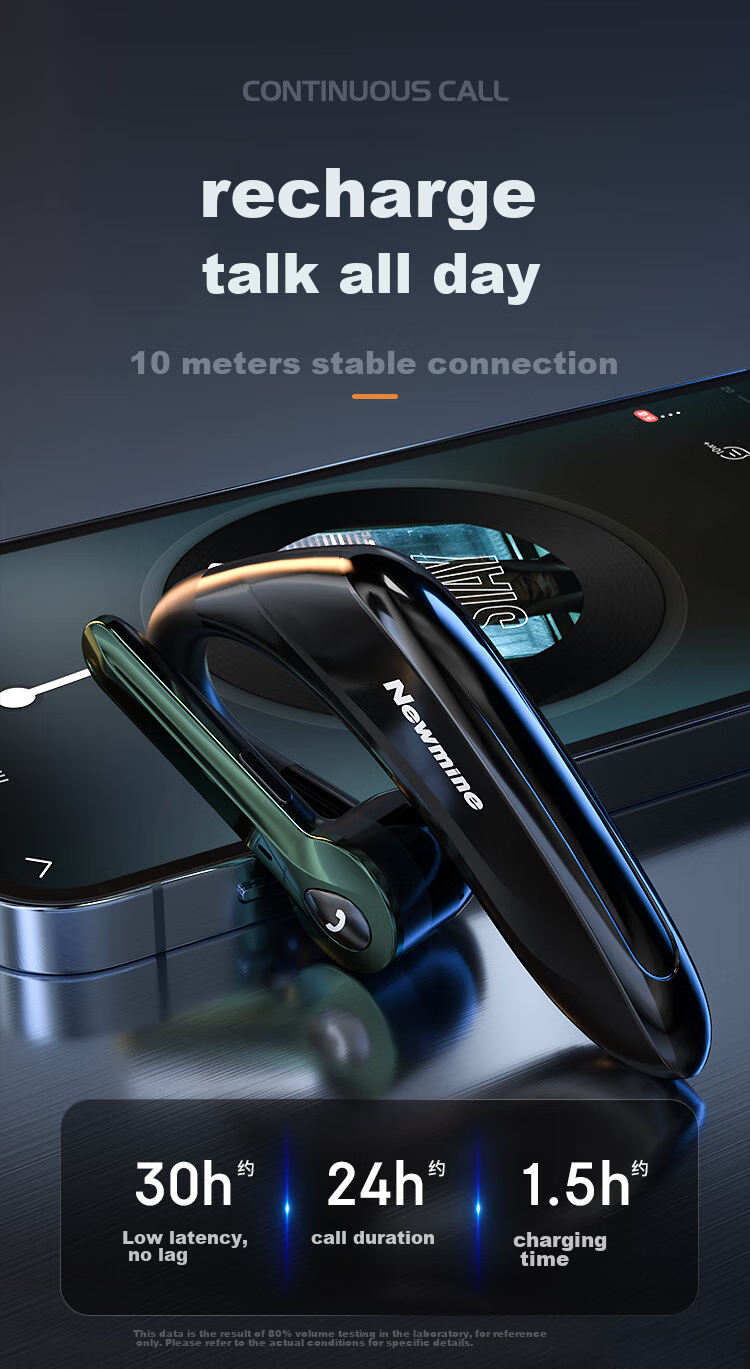 Newmine Wireless Bluetooth Earphones, Single-Ear In-Ear Or Ear-Hook Style, for Sports, Business, Car Use, Driving Headset, Compatible with Apple And Huawei, High-Definition Calling, Smart, Long Battery Life 7