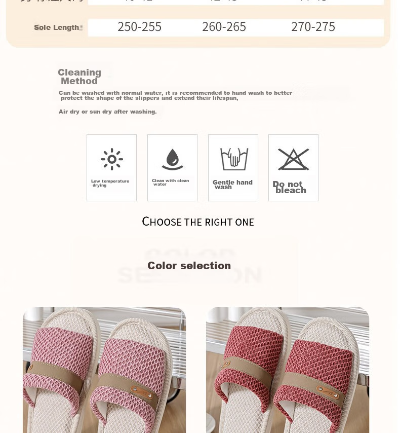 Huili Linen Slippers for Men And Women, Sweat-Absorbing And Breathable Home Shoes, Indoor All-Season Floor Slippers HL0215 Pink Size 40-41 3