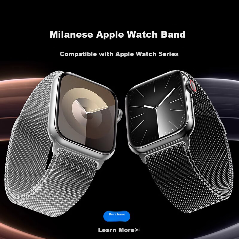 BIAZE Compatible Apple Watch Band for Apple Watch Series 9/10 Milanese Loop Magnetic Strap, Supports IWatch 8/Ultra 2/7th Generation 42/44/45/49mm - BD3 Black