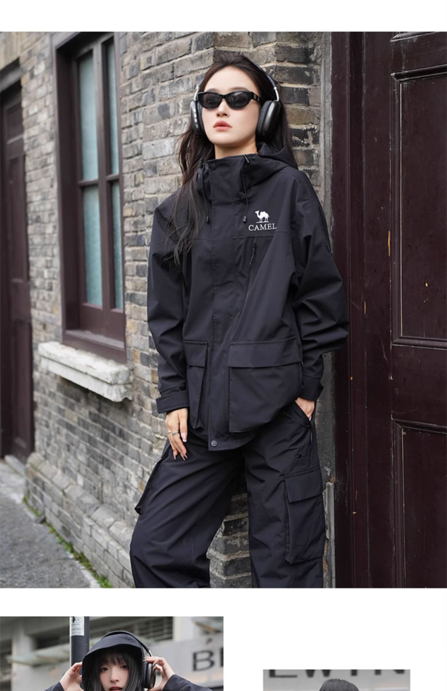 CAMEL Three-In Outdoor Jacket, Hiking Windproof Waterproof Coat, Camping Trekking Outerwear, O606, Phantom Black, XL 15