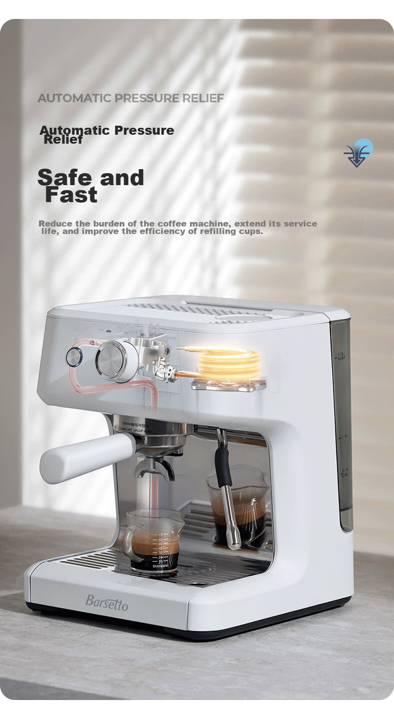 Barsetto [30-Day Price Protection] Italian Semi-Automatic Home Cold Brew Coffee Machine with Temperature Control, Pump Pressure Extraction, Detachable Design, Hot And Cold Dual Extraction, Compact All-In Grinder BAE-M2C White 10