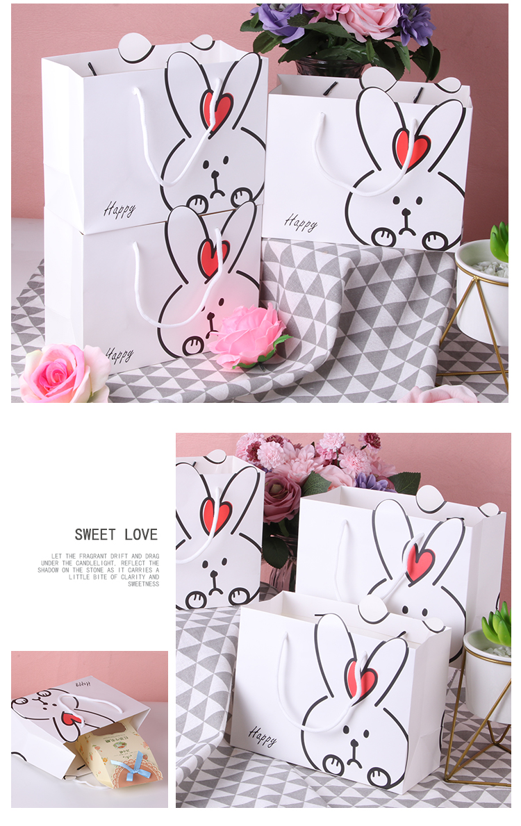 TaTanice Gift Bags, Set of 5, Valentine's Day Children's Gifts, Handbags, Gift Packaging Bags, Little White Rabbit Design, Set of 5 4