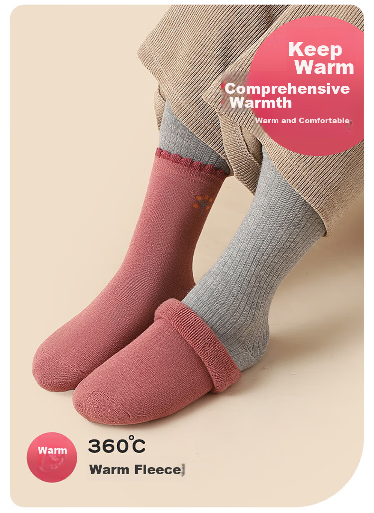 LangSha Children's Socks, Girls' Winter Cotton Fleece-Lined Thick Mid-Calf Terry Socks, Girls' Warm Socks, Baby Socks 5