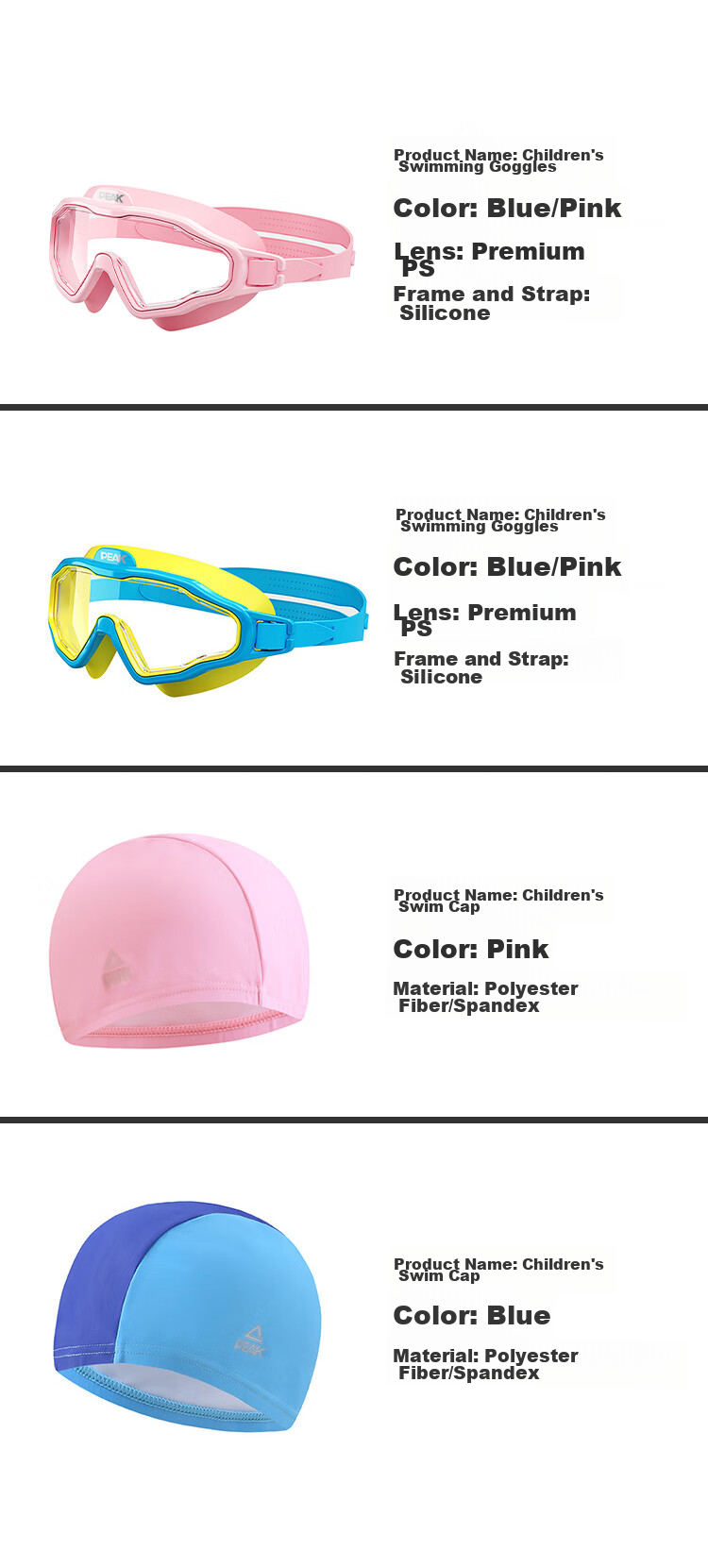PEAK Swimming Goggles for Boys And Girls, Large Frame, High Definition Anti-Fog Waterproof Swimming Glasses Diving Mask Equipment Swimming Goggles And Swim Cap Set 1