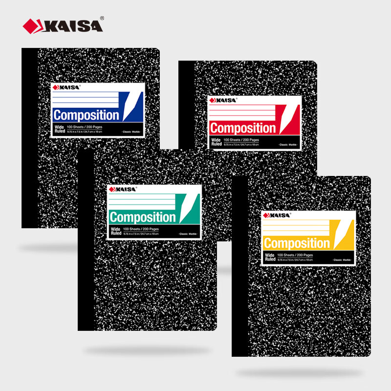 KAISA B5 Soft Notebook, Stitched Binding, 100 Sheets, Lined Paper, Black And White Marble Pattern, Flat-Spreadable Notebook, Thin And Crisp Notebook, 4 Books