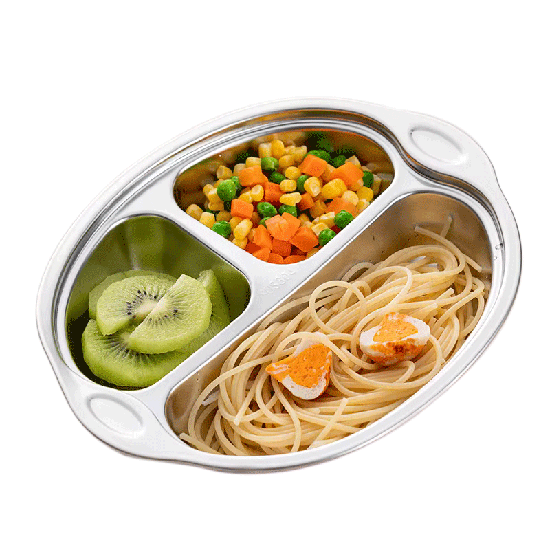 COOKSS Baby Plate, Complementary Food Bowl, 304 Stainless Steel Children's Tableware, Divided Sections for Learning to Eat