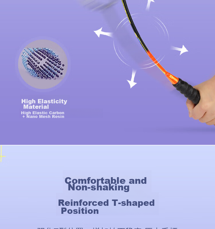 Yodiman Training Badminton Racket, Ultra-Light 6U, Full Carbon Fiber, Single Racket, 520g (Pre-Strung 23 Lbs) 14