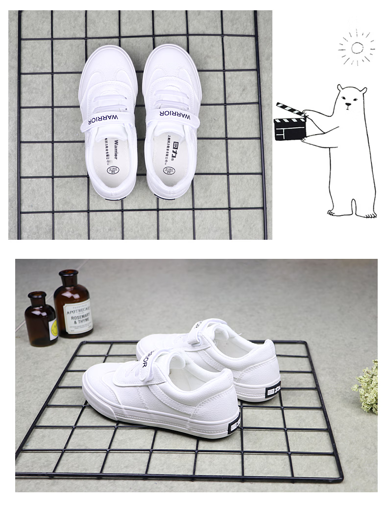 Warrior Children's White Sneakers with Velcro, Boys And Girls Casual Sports Shoes TH17-007 White Size 28 11
