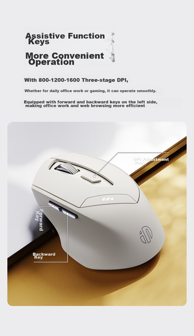 INPHIC DR01 Wireless Gaming Mouse Wired Bluetooth Tri-mode Office Mouse Right-handed Hardware Macro Desktop Laptop 2.4G Portable 12800DPI V2 Black 9