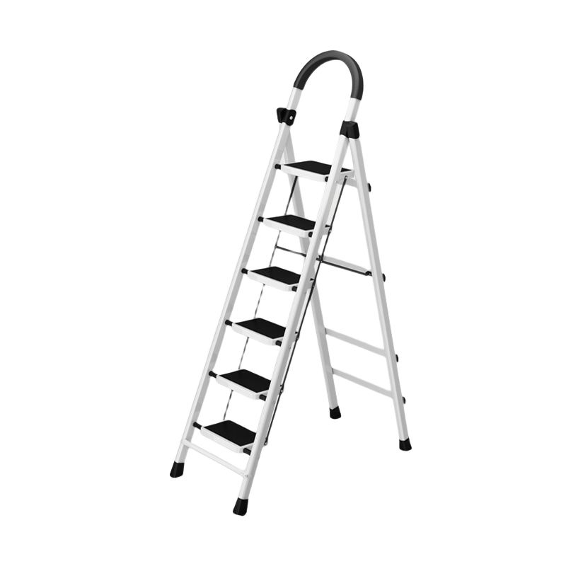 AOZHI Folding Ladder, Household Thickened Steel Tube Ladder, Thickened Steps, A-Frame Ladder, Engineering Ladder, White Six-Step Ladder