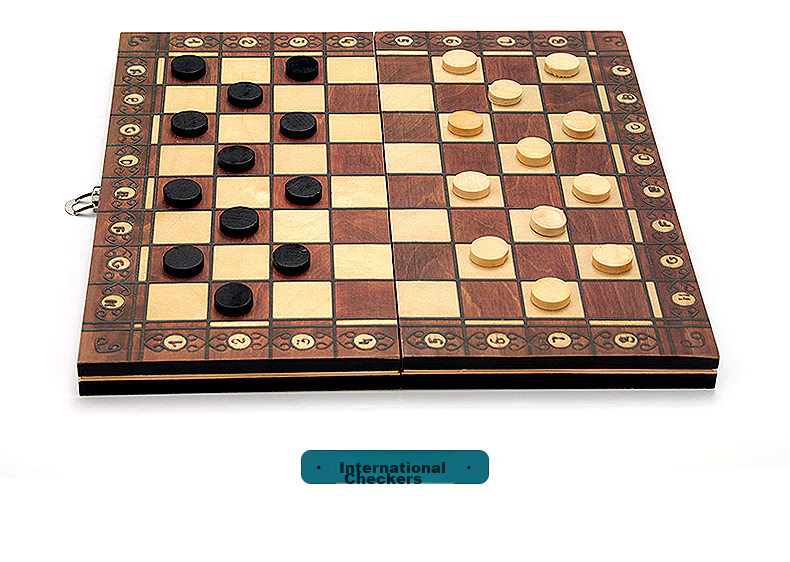 Huasheng International Chess Set, Three-In Double Land Chess, Checkers with Magnetic Pieces, Portable Folding Game Board, 2804 8