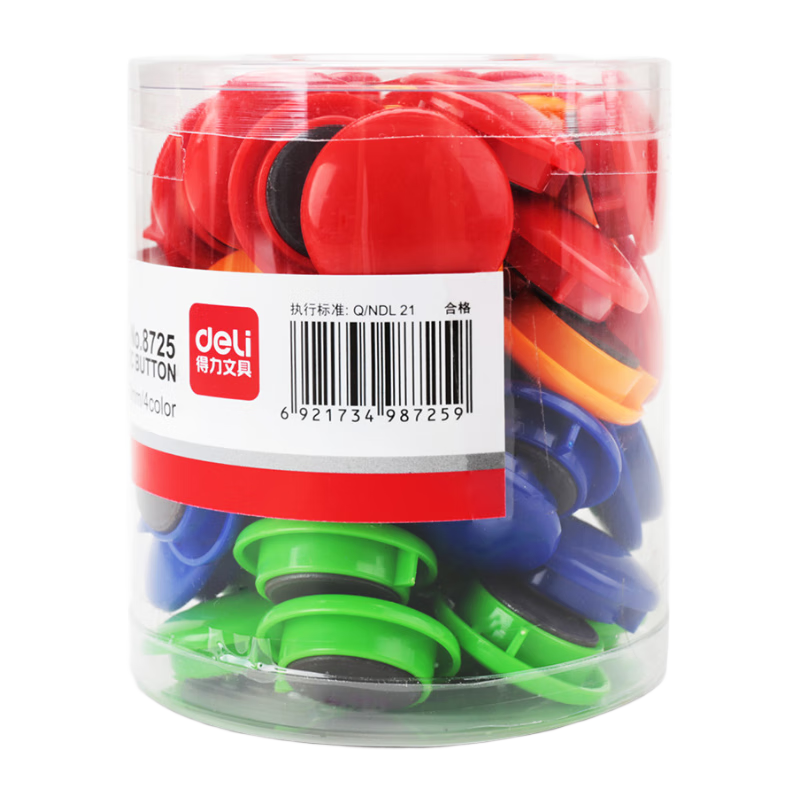 Deli 48 Pieces/tube Colorful Whiteboard Magnets, Refrigerator Magnets, Blackboard Magnetic Stones/iron Φ30mm, Whiteboard Accessories, for Use with Whiteboard Pens And Erasers 8725