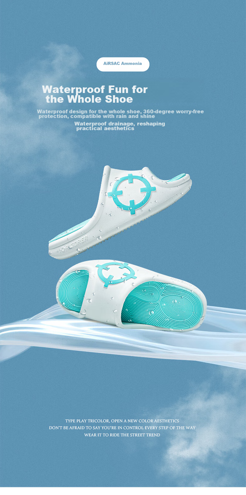 Zhunzhe Sky 1 Men's Sports Slippers Waterproof Non-Slip Soft Elastic Sandals Indoor Outdoor Thick Sole Water-Resistant Flip-Flops 5