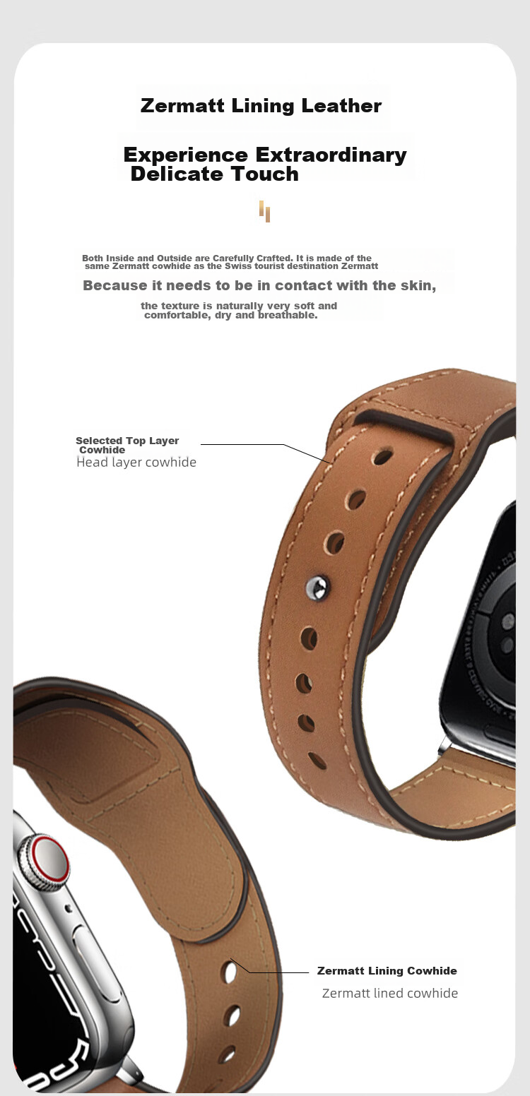MSSM Leather Watch Strap Compatible with Apple Watch, Swift Cowhide Band for IWatch S12/11/ultra4/S10/9/SE3 - Brown 44-49 15