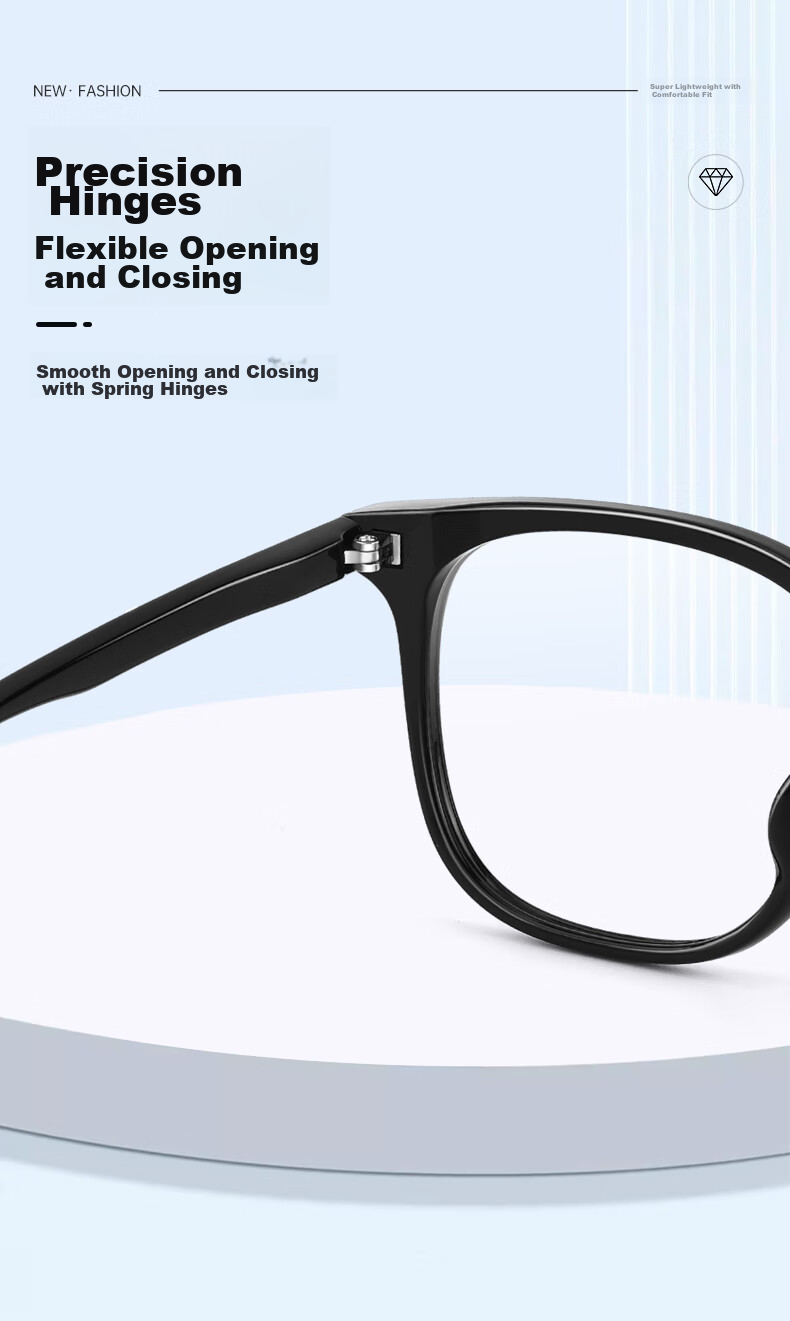 ZEISS Lenses, Myopia Prescription Available, TR90 Frame, Glossy Black, Ouna Non-Prescription Blue Light Blocking (Try-On) 3