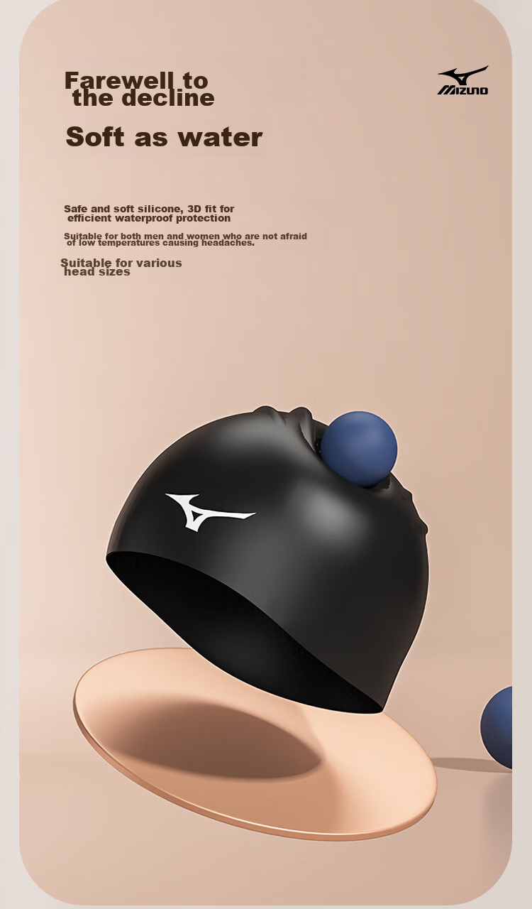 MIZUNO Swimming Cap, Unisex Adult Waterproof Cap, Long Hair Ear Protection, Non-Constricting, Enlarged Professional Silicone Cap N2CW1S26 White 3