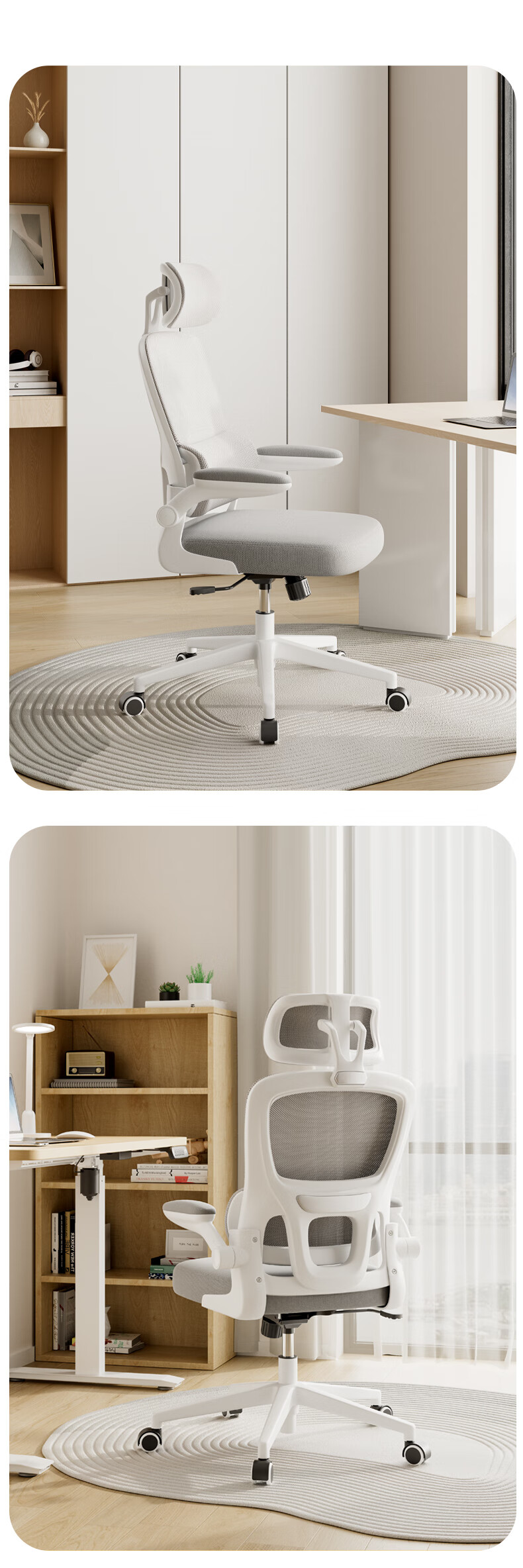 Deli Fold Series Ergonomic Double Back Chair, Armrest Folding Bedroom Storage Home Chair, Gray 9