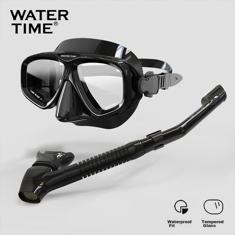 Маска для дайвинга и трубка WATERTIME, полный комплект для снорклинга, плавательные очки, черный