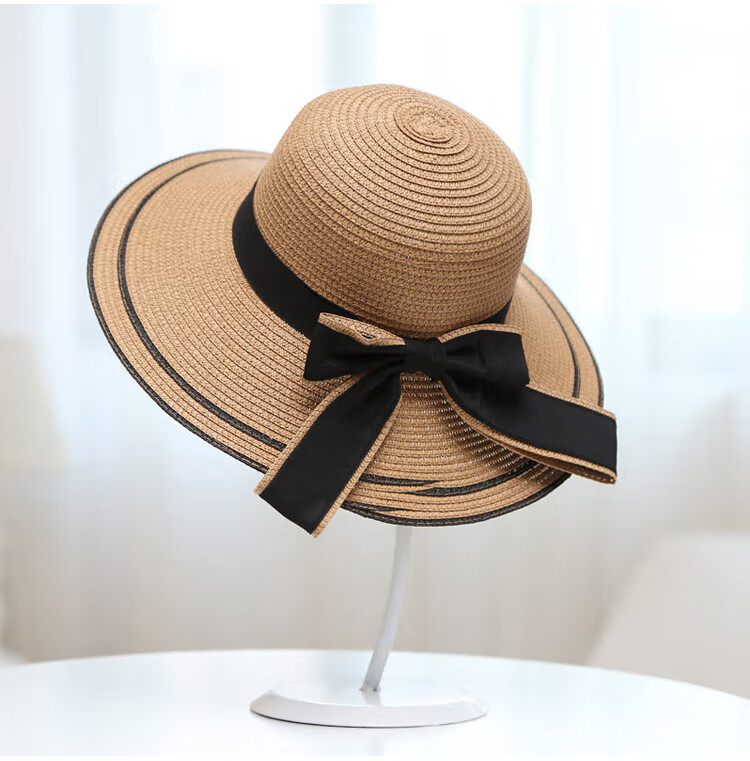 GLO-STORY Women's Sun Hat, Straw Hat for Outdoor Travel, UV Protection, Wide Brim Beach Hat with Bow, WMZ824169 18