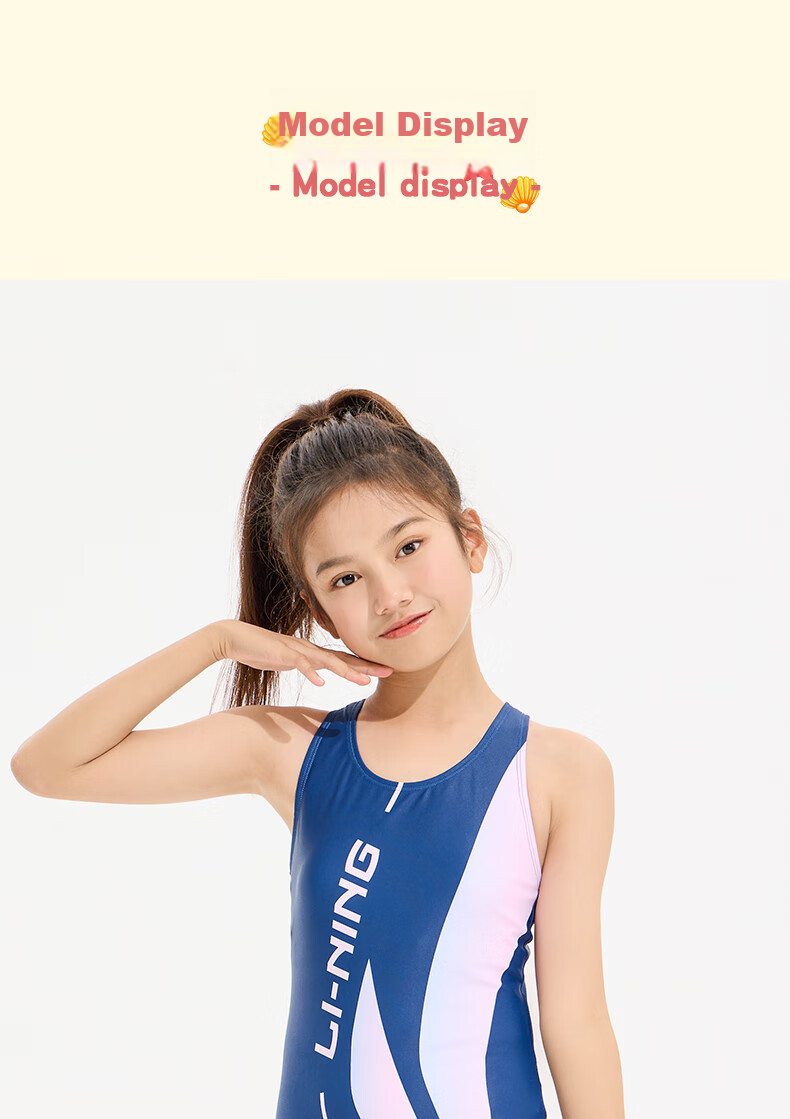 Li-Ning Children's Swimsuit, Girls' One-Piece Triangle Training Swimwear, Sports Competitive Quick-Dry Swimwear 010, Navy Blue, Size 120 10