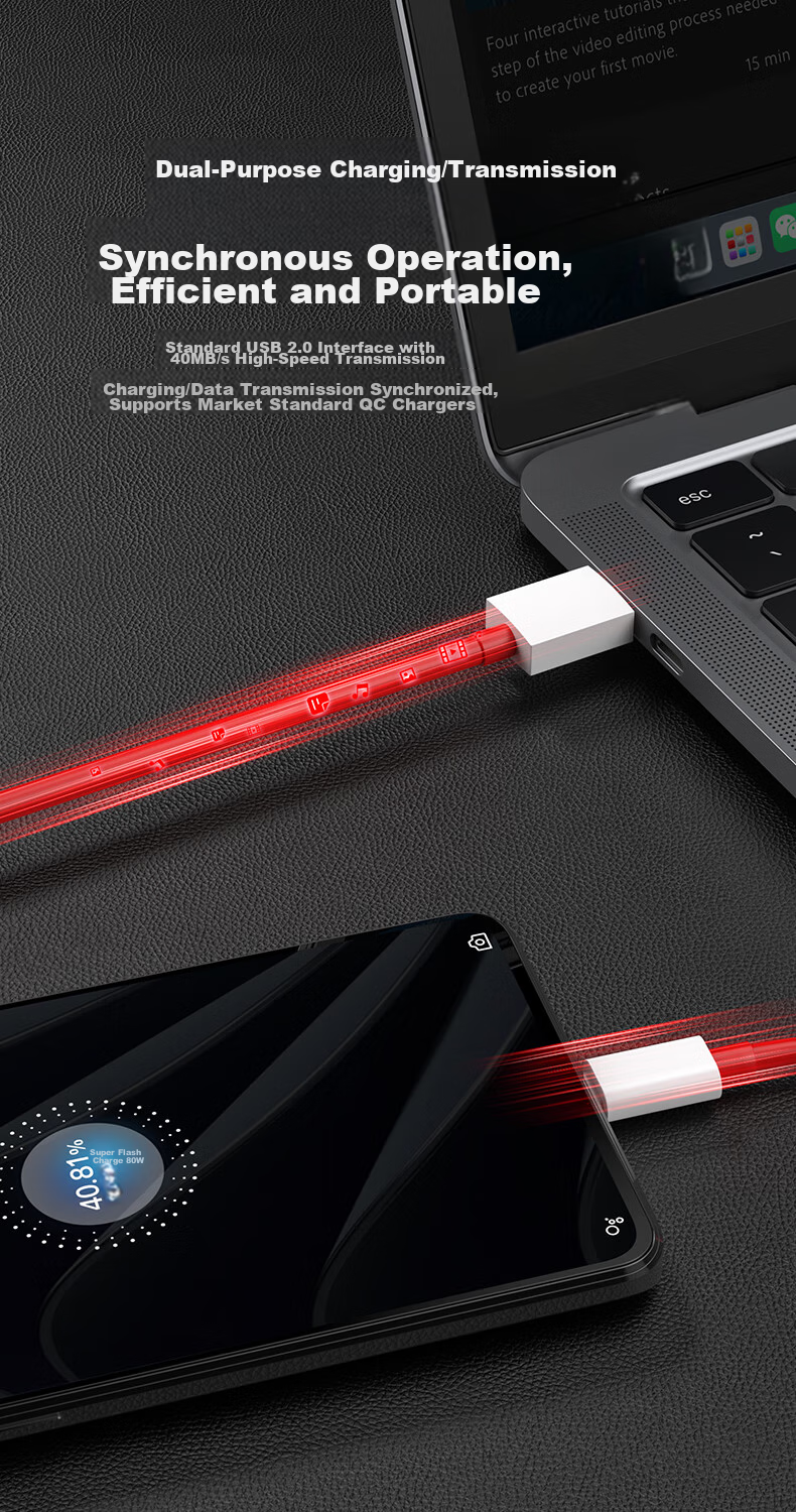 Canghua Type-C Data Cable, 8A Charging Cable, Super Fast Charging 100W/80W, Suitable for OnePlus 1+, Ace3/2Pro/5/15T/12/11/9/OPPO Phones, 1.5 Meters 9