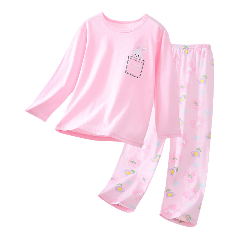 DEESHA [100% Cotton] Children's Pajamas, Girls' Spring And Summer Thin Long-Sleeve Home Wear Set, Girls' Round Neck Air Conditioning Clothes