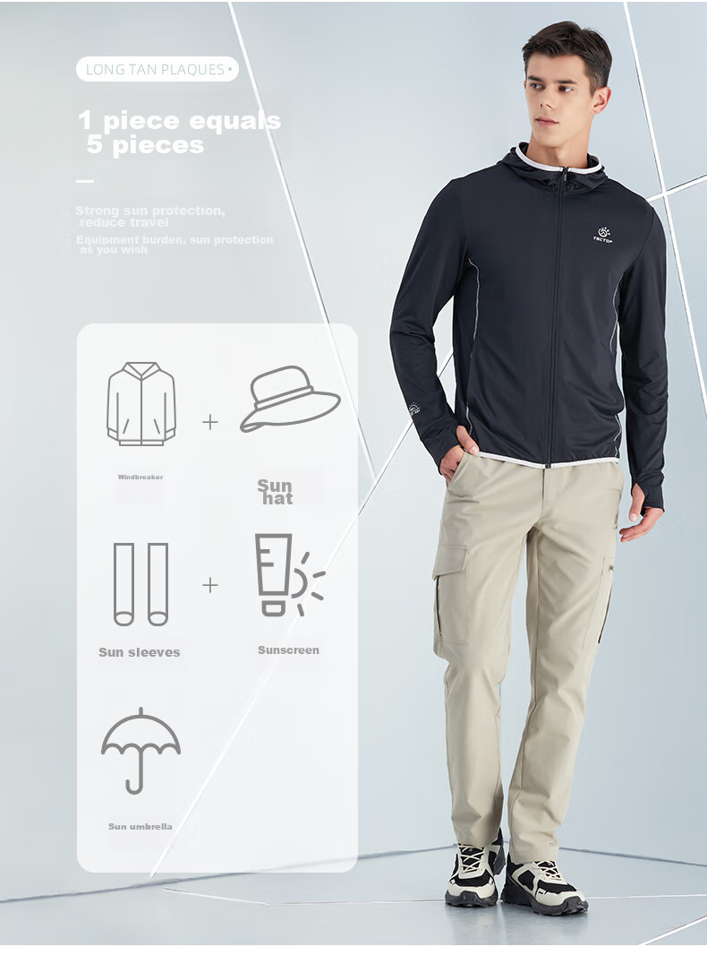TECTOP Sun Protection Jacket for Men, Lightweight And Breathable Outdoor Skin Coat, Men's Gray-Blue Color, Size 3XL 6
