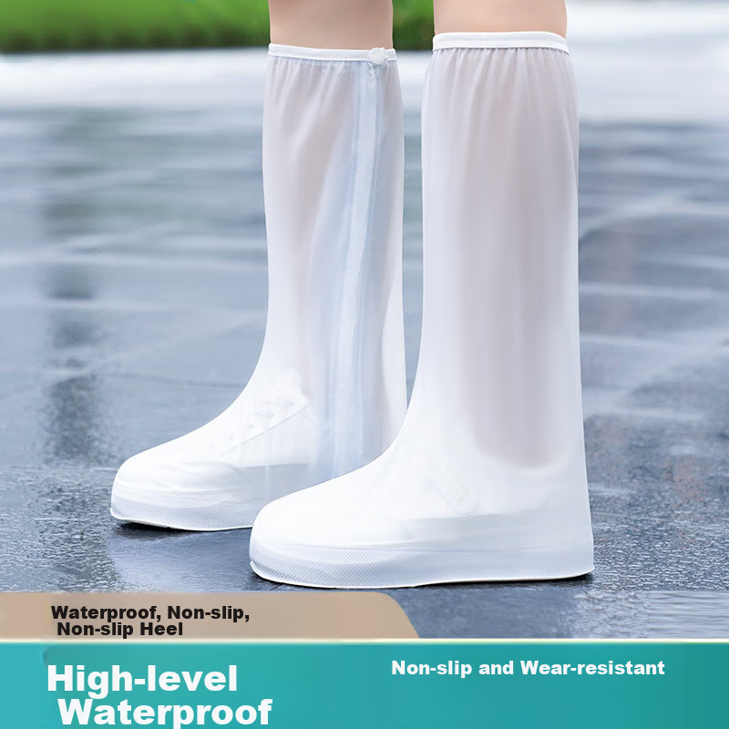 JAJALIN Tall Waterproof Shoe Covers for Men, Women, Students, Cycling, Snow Protection, Thickened, Wear-Resistant, Children's Shoe Covers, Transparent White, Size M