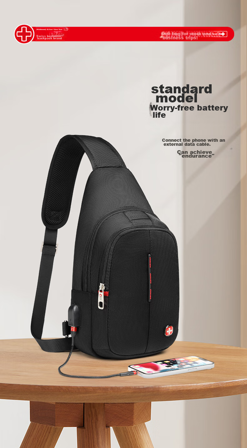 CROSSGEAR Swiss Cross Medal Casual Sports Shoulder Bag, Men's Crossbody Flat Backpack, Multifunctional Cycling Storage Bag 15