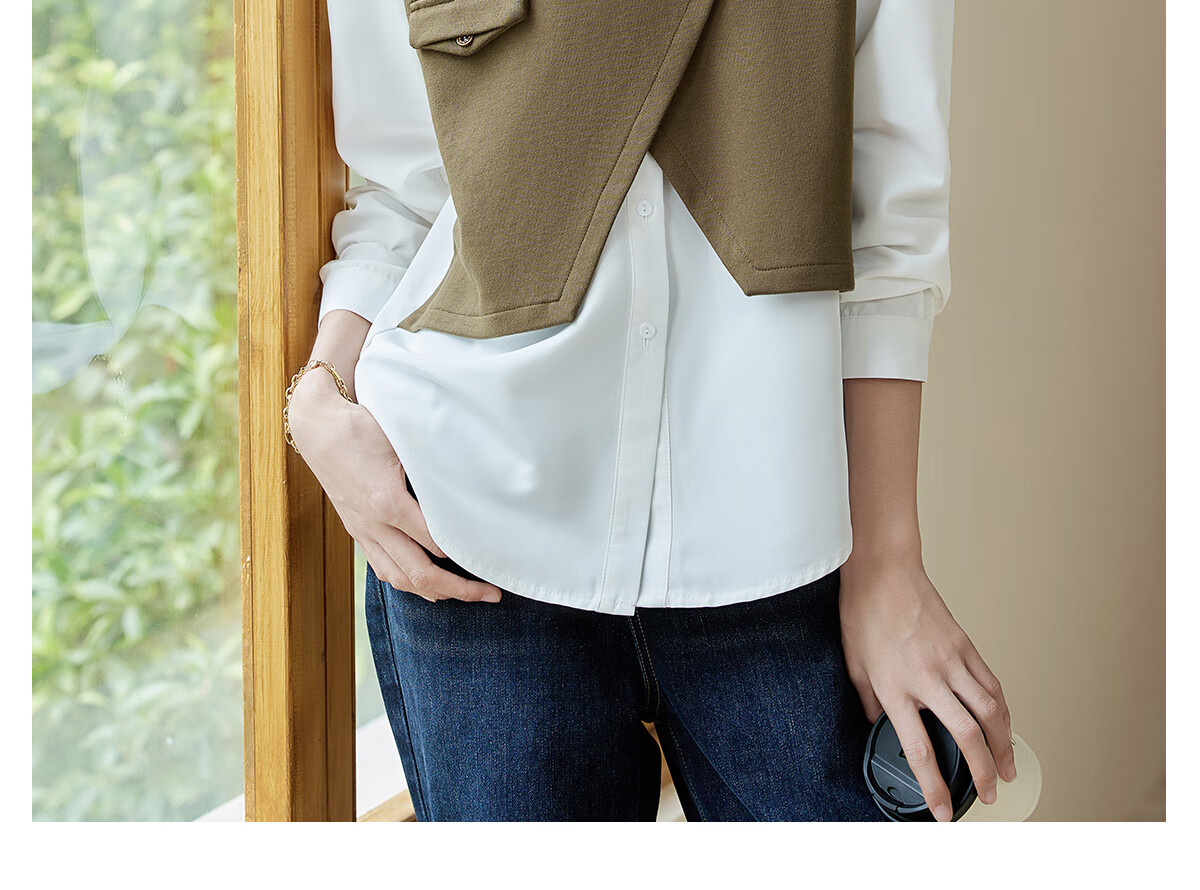 Chushen Women's Long-Sleeve Shirt with Contrasting Color Splicing Design, Fashionable Two-Piece Look for Work Commute S143C2026 14