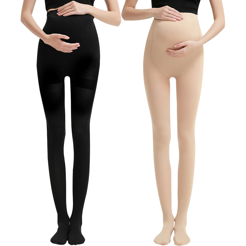 LangSha Maternity Stockings, Plus Size, Belly Support Panties, Wearable Outside, Adjustable Velvet Tights, Black And Skin Color, One Pair Each, Universal Size
