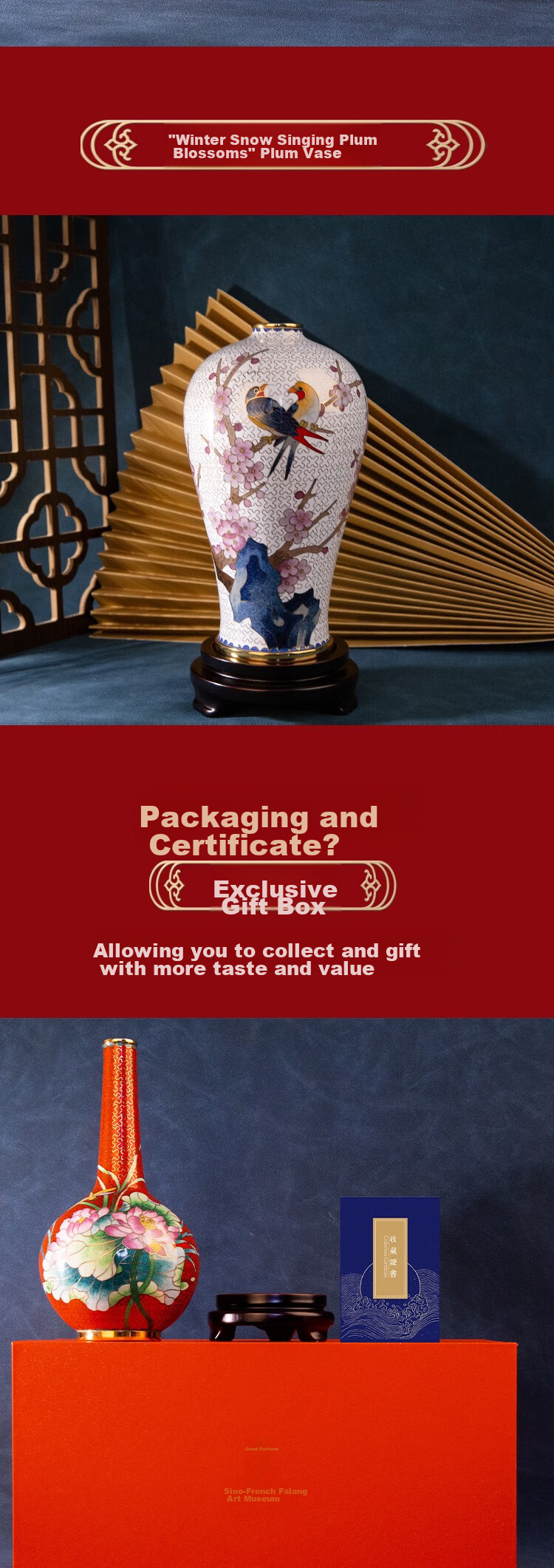 SINO-FOREIGN ENAMEL GALLERY Four Seasons Vase, Straight Neck Bottle, Enamel Flower Pot, Birthday Gift, Living Room Study Office Decoration, New Year Present 6
