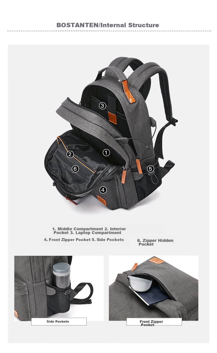 BOSTANTEN Men's Backpack, High School And College Student Bookbag, Trendy Backpack, Large Capacity Laptop Bag for Men And Wome 10