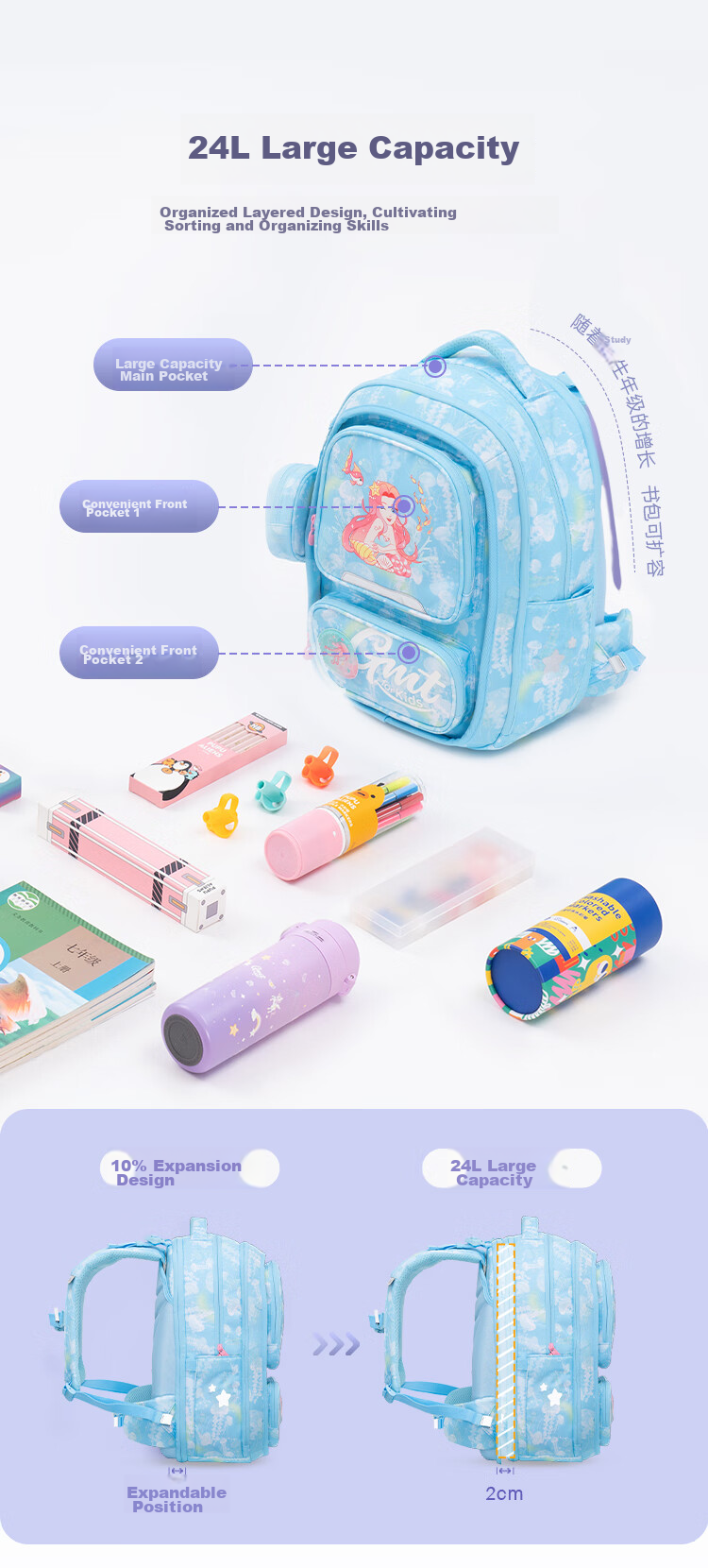 Gmt for Kids Backpack, Elementary School Student Shoulder Bag, Children's Ultra-Light Spine Protection And Load Reduction Gift, Expandable Backpack for Grades 1-6, Women Fish Desig 8