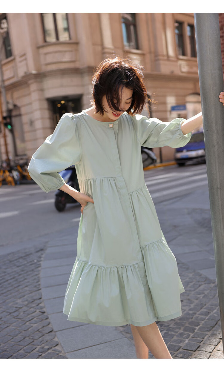 Dme [Puff Sleeve Dress] Summer Style, Mint Mambo Color, asymmetrical Tea Break Sleeve Dress for Wome 4