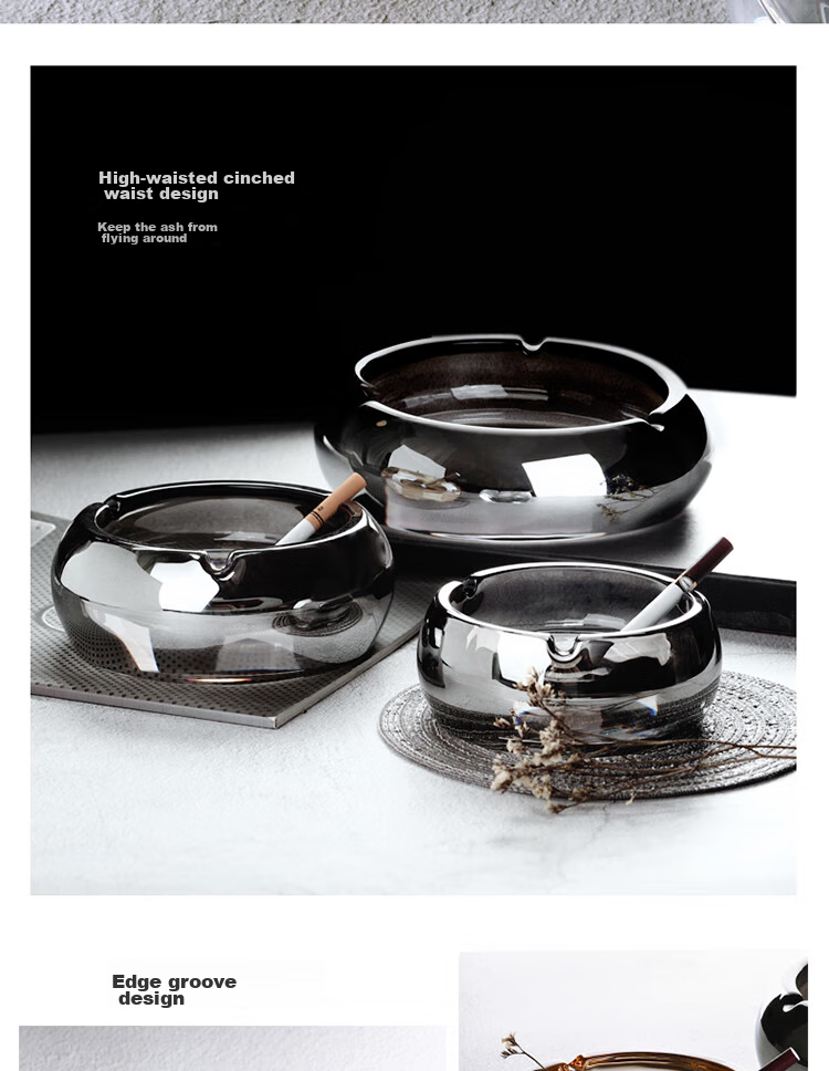 Gongxun Metal Stainless Steel Ashtray for Home Living Room Creative Coffee Table Decorative Ornament, Matte Black 8cm 6