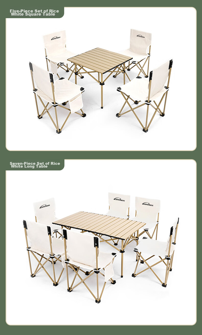 Woteman Outdoor Folding Table And Chair Set, Egg Roll Table, Long Table, Lightweight Portable, for Street Vending, 5-Piece Set, Tea Brewing around The Fire 10