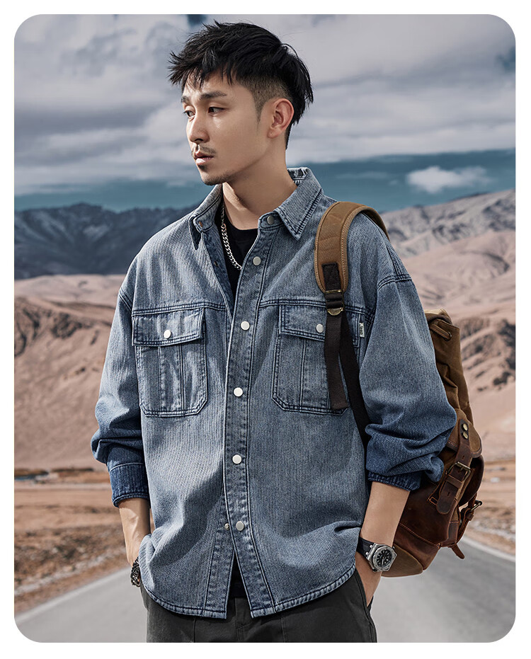 JEEP Classic Men's Denim Jacket, 2026 Autumn Fashion, Large Pockets, High-End Denim Coat, Casual Long-Sleeve for Me 4