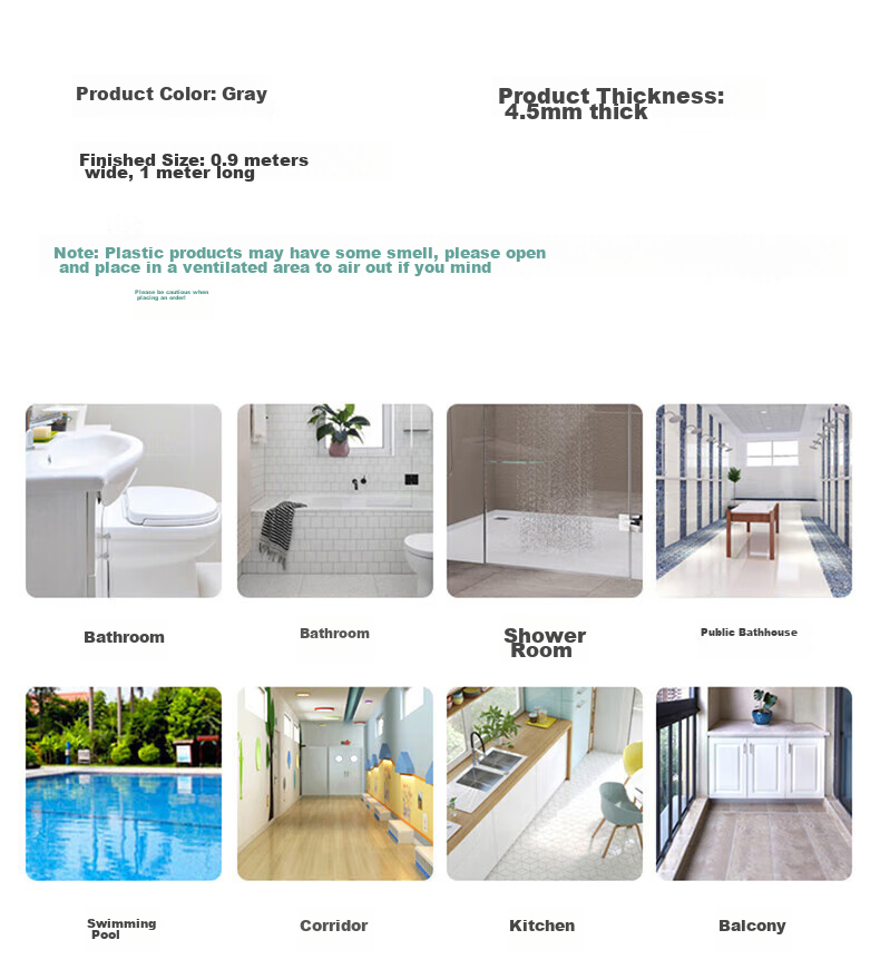 DIYIN Bathroom Mat, PVC Bath Non-Slip Mat, Hollow Plastic Water Barrier Mat, 4.5mm Thick, Gray, 0.9 Meters Wide, 3 Meters Long 3