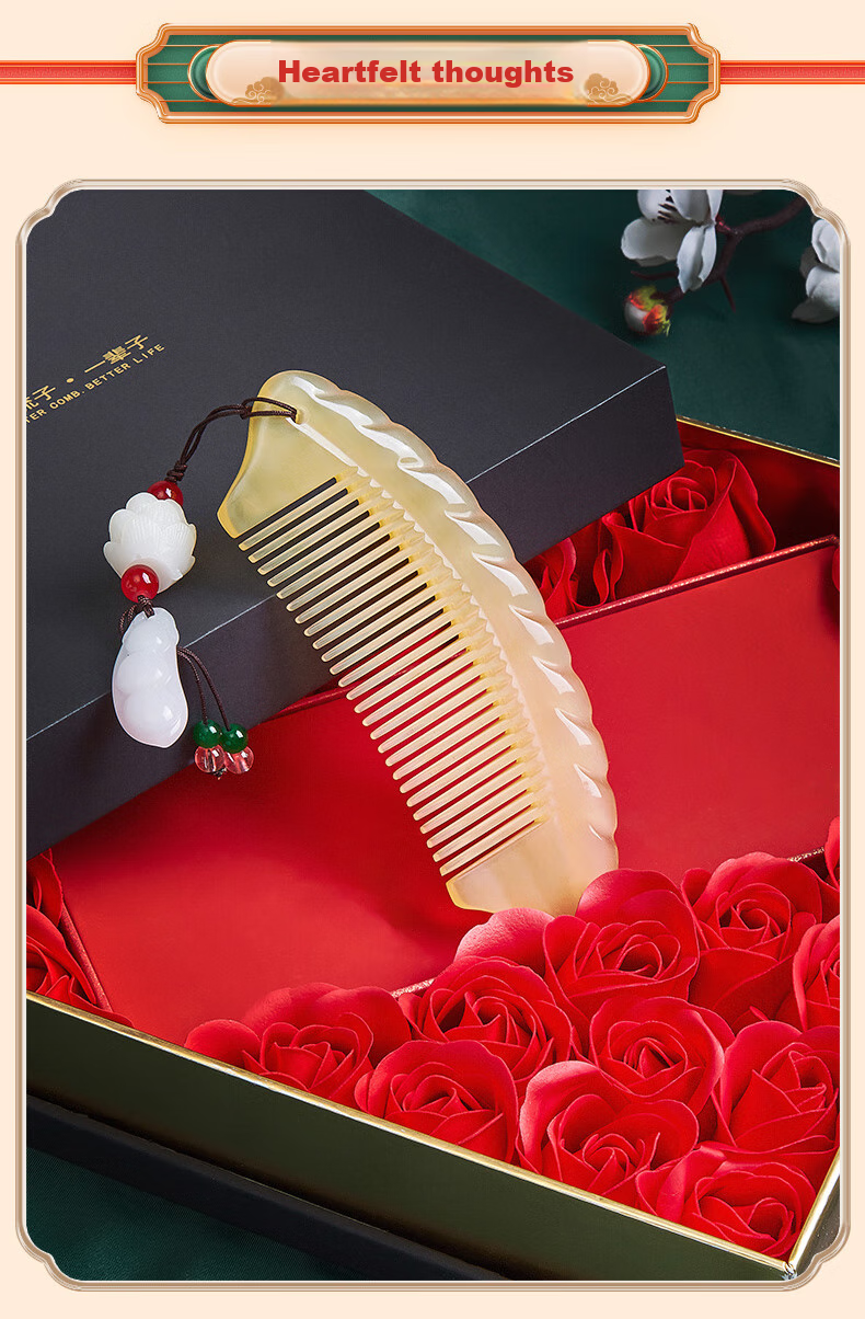 Danpo Premium Niche Ox Horn Comb, Birthday Gift for Women, Girlfriend, Wife, Mother, Father, Elders, Mid-Autumn Festival Gift, Practical High-End Companion Gift, Commemorative Present 5