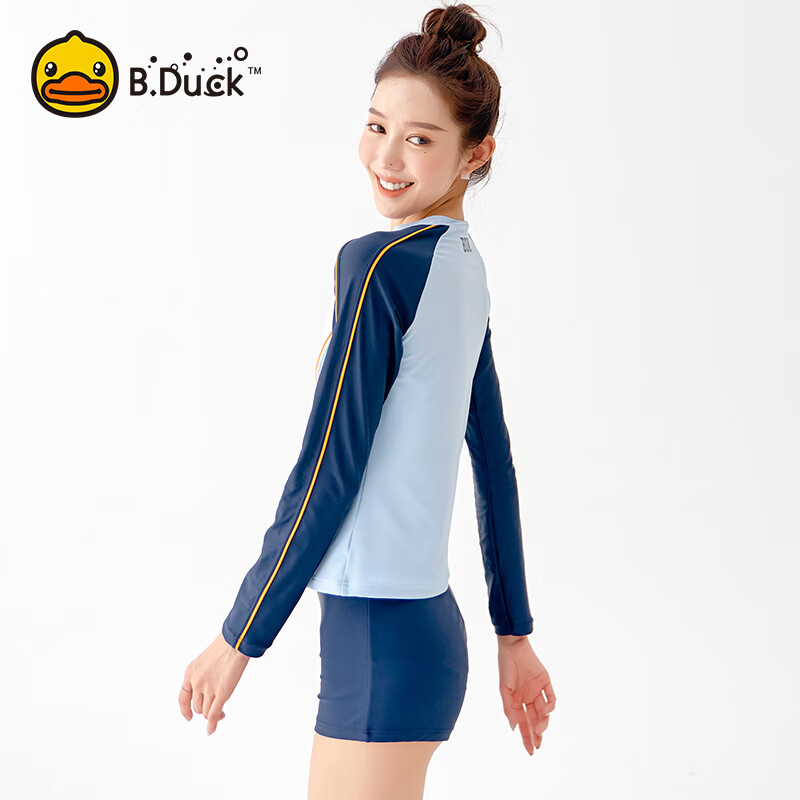 B.Duck Women's Two-Piece Swimsuit with Long Sleeves And Boyshorts, Sun Protection, Conservative, Slimming, Suitable for Hot Springs And Swimming