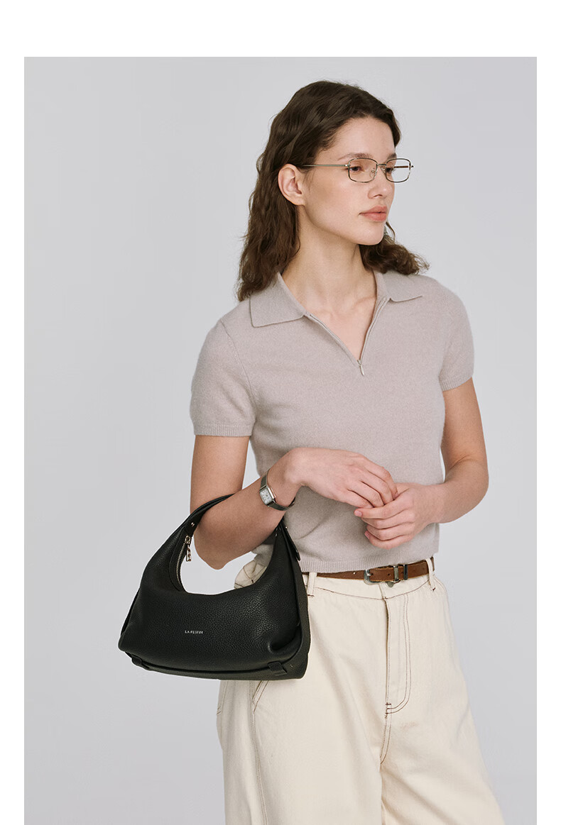 La Festin Medium-Sized Top-Grain Leather OO Bag, 2026 New Style Commuter Women's Handbag, Crossbody And Tote Half-Moon Bag, Birthday Gift for Girls 6