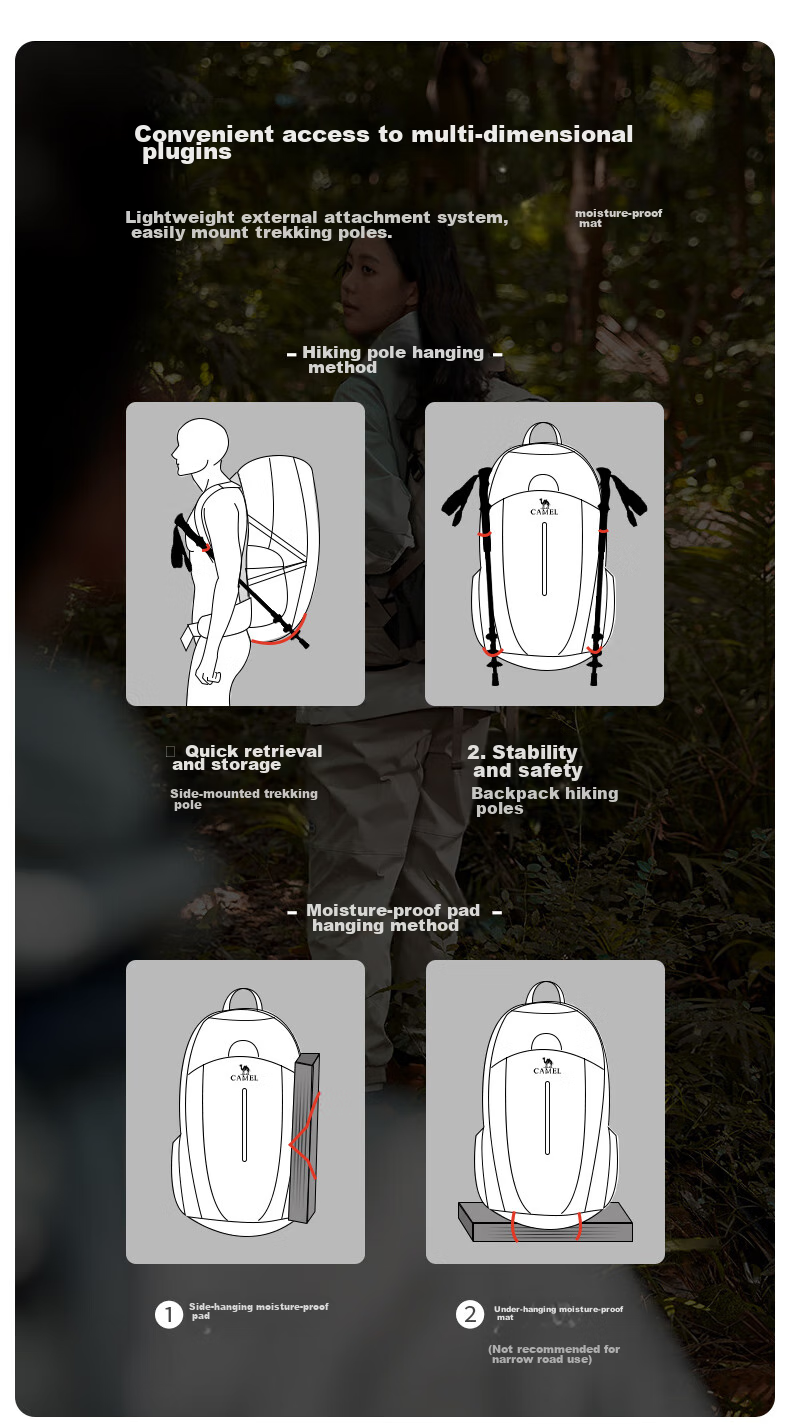 CAMEL [Shanshi] Outdoor Lightweight Hiking Backpack, Large Capacity Professional Trekking Waterproof Travel Backpack, Silver Gray 19