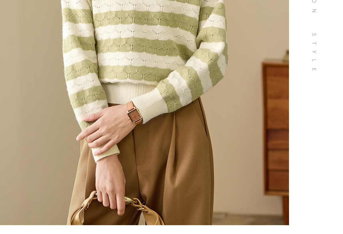 Chushen Spring Autumn Women's Knitwear Striped Textured Pattern Polo Collar Sweater Basic Top S143Z3010 16
