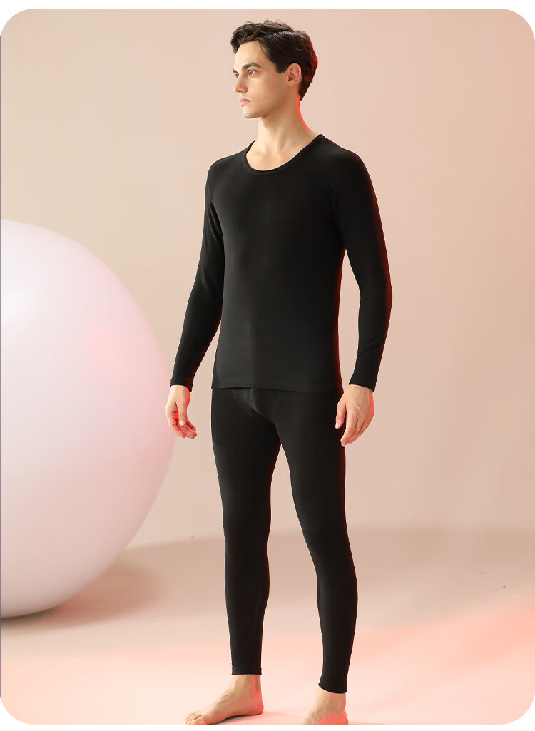 Hengyuanxiang Thermal Underwear for Men, Modal with Cashmere And Silk, Autumn Top And Bottom Set, Fleece-Lined, 4XL 18