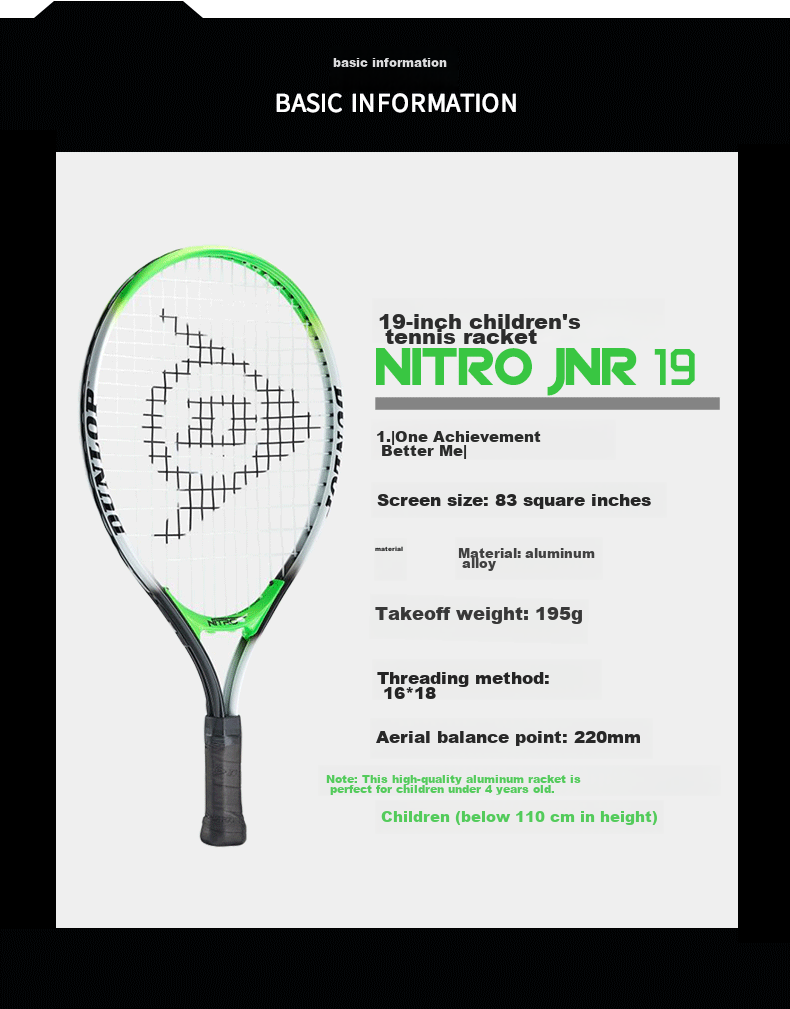 DUNLOP Aluminum Alloy Youth Beginner Training Tennis Racket, 19-Inch Children's Tennis Racket 677325 2