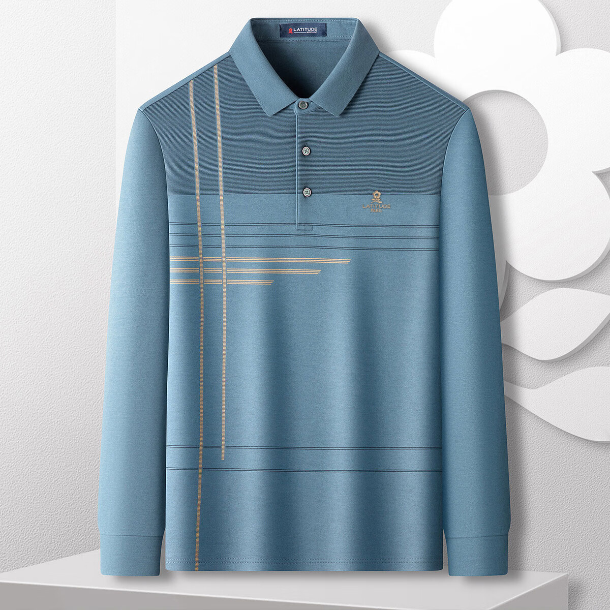 MONTAGUT Autumn Cotton Soft Men's Crisp Durable Long-Sleeve T-Shirt Striped Polo Shirt for Men, Oriental Minimalist Luxury Style