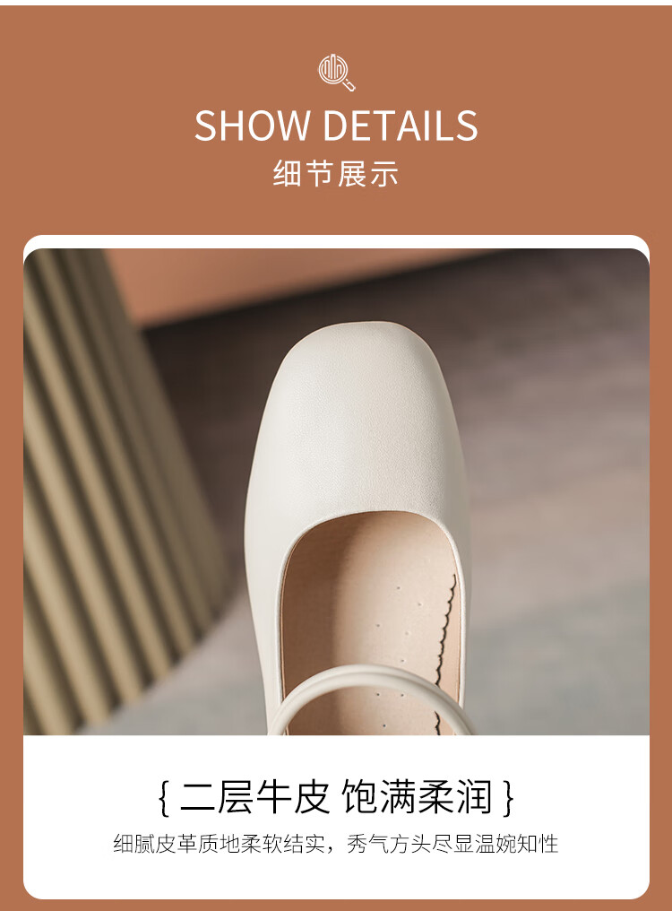 ZHR Women's Single Shoes Elegant One-Strap Mary Jane Shoes with Chunky Heel Fashionable Women's Shoes AH506 Apricot Color Size 36 10
