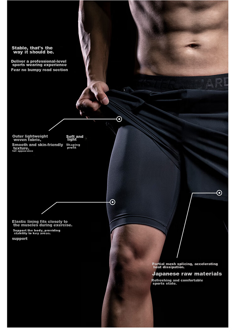 Monster Guardians Men's Sports Shorts with Double-Sided Lining for Summer, Marathon, Basketball, Outdoor Quick-Dry Athletic Pants, Black, Size L 13