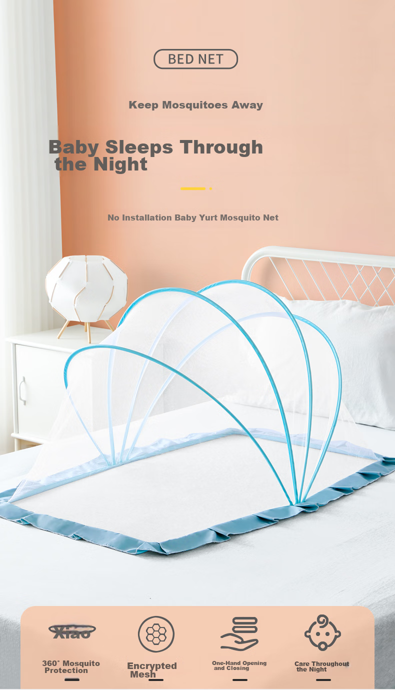 Nanjiren Foldable Baby Mosquito Net, Universal Full-Cover Yurt-Style Crib Cover for Infants And Children, Green Large Size 1